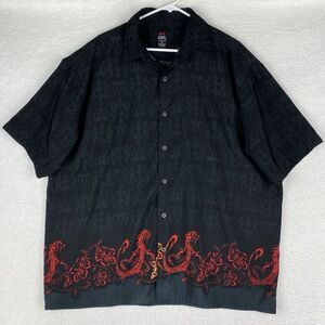 Vintage Emergency Exit Shirt Mens Size XL Black Tribal Dragon Button Up Camp Y2K